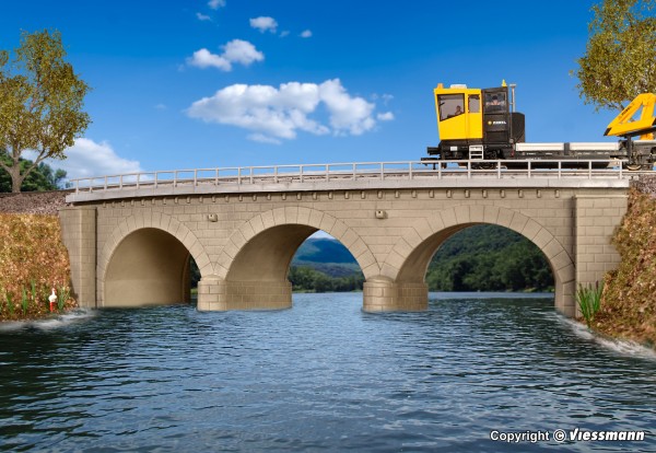 Kibri 39722 - H0 - Steinbogenbrücke mit Eisbrecherpfeilern gebogen, eingleisig
