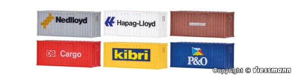 Kibri 10924 - H0 - 20-Fuß-Container, 8 Stk., L 7 x B 2,8 x H 3 cm