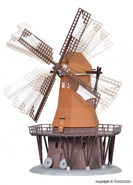 Kibri 37302 - N - Windmühle mit Antrieb, Funktionsbausatz, L 9 x B 9 x H 16 cm