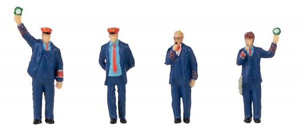 Faller 180237 - H0 - Figuren-Set mit Mini-Sound-Effekt Bahnpersonal & Schaffnerpfiff