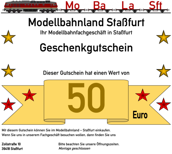 Mobala-Sft - Geschenkgutschein 3 mit dem Wert von 50,- €