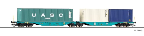 Tillig 18078 - TT - Containertragwagen Sggmrs der TCDD, beladen mit zwei 20 ft- und einem 40 ft-Cont