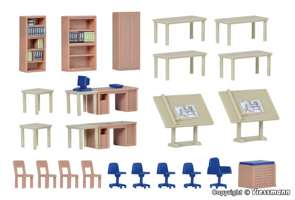 Kibri 38655 - H0 - Deko-Set Möbel für technisches Büro