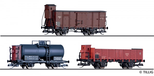 Tillig 01031 - TT - Güterwagenset der UWHJ, PKP und ČSD, bestehend aus einem gedeckten Güterwagen de