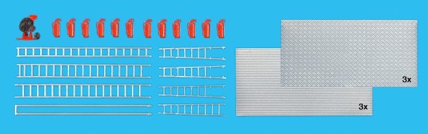 Preiser 31026 - H0 - Überdrucklüfter, Feuerlöscher, Leitern, Riffelblech