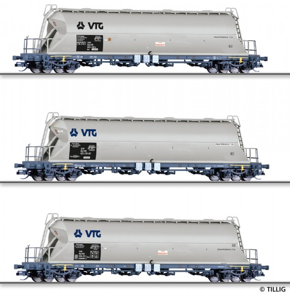 Tillig 01820 - TT - Güterwagenset der VTG AG, bestehend aus drei Staubebälterwagen, Ep. VI
