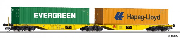 Tillig 18069 - TT - Containertragwagen Sggmrs der CLIP INTERMODAL Sp. z.o.o., beladen mit zwei 40‘-C