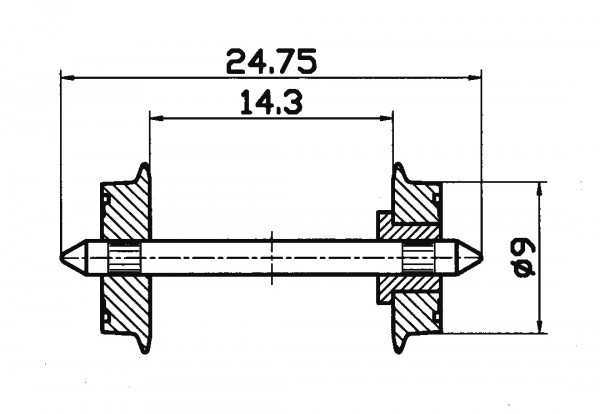 Roco 40194 - H0 - DC Radsatz eins.isol. 9 mm