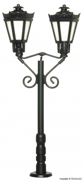 Viessmann 6073 - H0 - Parklaterne zweiflammig schwarz, LED warmweiß, 65 mm