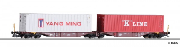 Tillig 18062 - TT - Containertragwagen Sggmrss 578.0 der CD Cargo, beladen mit zwei 40‘-Conta