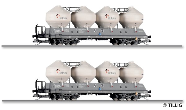 Tillig 01118 - TT - Güterwagenset der Holcim (Cesko) a.s., bestehend aus zwei Staubsilowagen Uacs 45