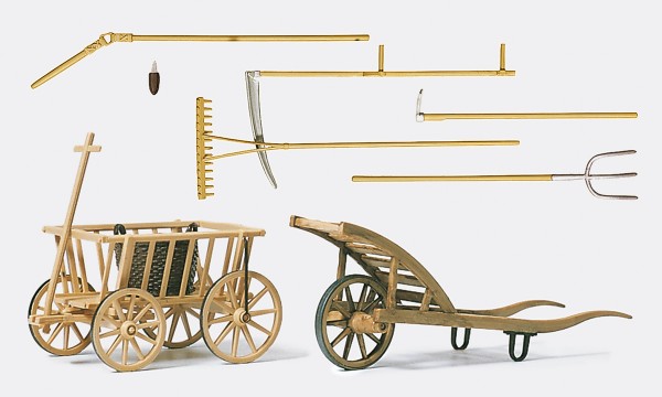 Preiser 45212 - G - Handwagen, Schubkarre und Werkzeuge