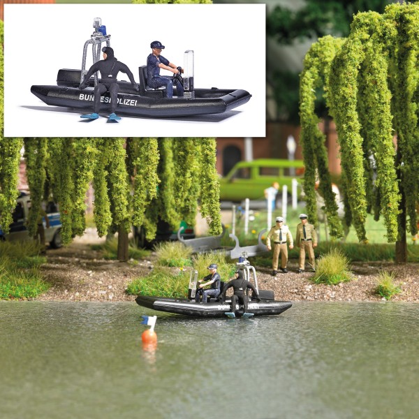 Busch 5485 - H0 - See mit fahrendem Polizeiboot
