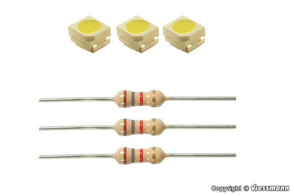 Viessmann 3556 - 3x LED weiß, L 2,9 x B 3,5 mm, inkl. Vorwiderstände