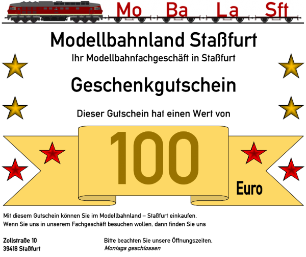 Geschenkgutschein 6 mit dem Wert von 100,- €