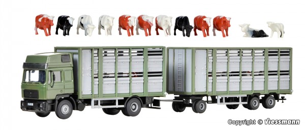 Kibri 12248 - H0 - Viehtransporter mit Anhänger und 12 Kühen