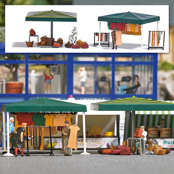 Busch 1825 - H0 - Marktstände Kleidung usw.
