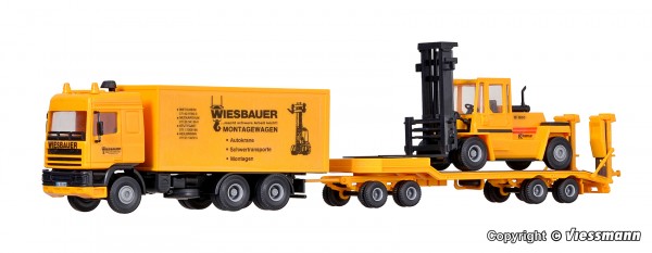 Kibri 13580 - H0 - DAF Zugmaschine mit Tiefladeanhänger und Stapler