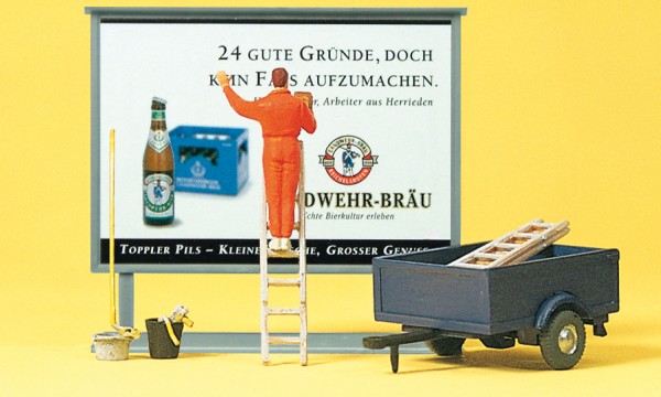 Preiser 10526 - H0 - Plakatkleber auf Leiter und Plakattafel