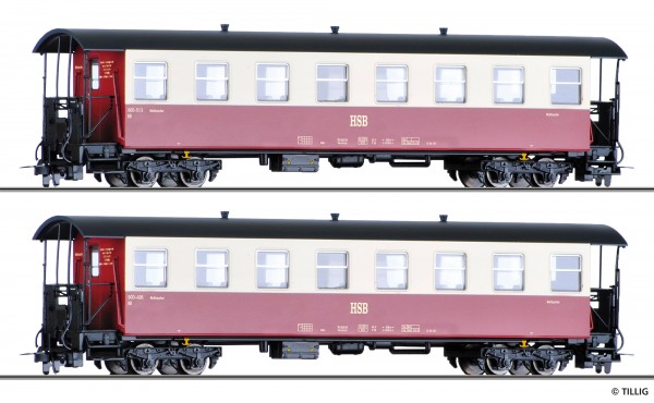 Tillig 13982 - H0m - Personenwagenset der HSB, bestehend aus zwei Personenwagen KB, Ep. V/VI