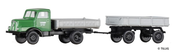 Tillig 19080 - TT - LKW H3A Kipper mit Anhänger "VEB Kraftverkehr Karl Marx Stadt"