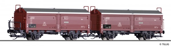 Tillig 01032 - TT - Güterwagenset der DB, bestehend aus zwei Schiebedach-/ Schiebewandwagen Kmmgks 5