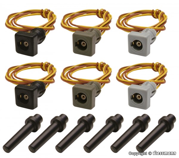 Viessmann 6806 - H0 - 6x Kontaktstecksockel-Set, (grau, grün, schwarz)