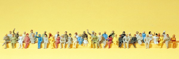 Preiser 14400 - H0 - Sitzende Reisende für Zugabteil, 48 Figuren handbemalt