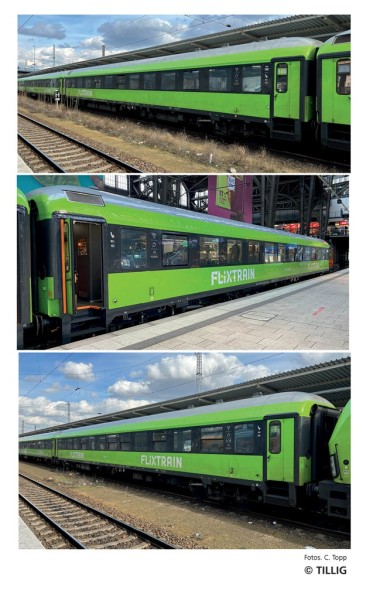 Tillig 01100 - TT - Reisezugwagenset "Flixtrain", Teil 1, bestehend aus zwei Reisezugwagen Bmmz 264.