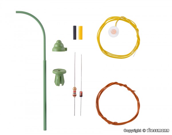Viessmann 6729 - H0 - Bausatz Bogen-Gaslaterne grün, LED warmweiß