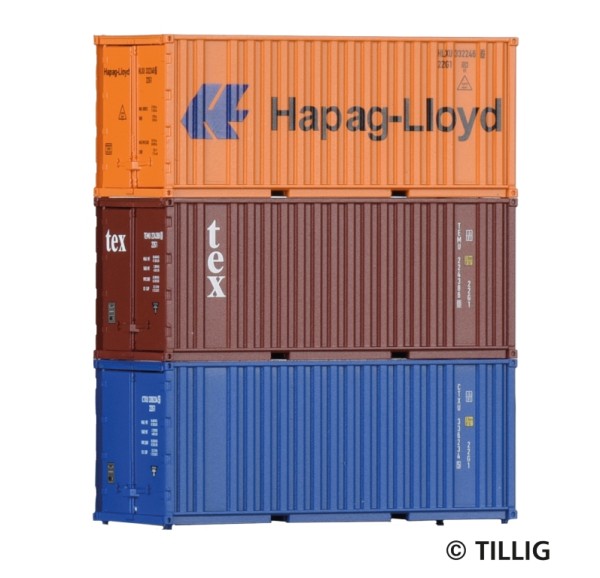 Tillig 07706 - TT - Container-Set mit drei 20 Fuß-Containern