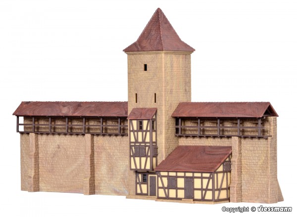 Kibri 37108 - N - Wehrturm mit Mauer in Rothenburg, L 23,0 x B 5,2 x H 14,0 cm