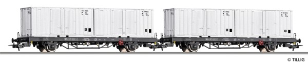 Tillig 70056 - H0 - Güterwagenset der Deutschen Post, bestehend aus zwei Containertragwagen Post aa-