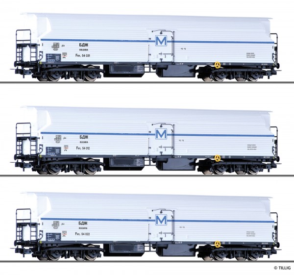 Tillig 70041 - H0 - Güterwagenset der BDZ, bestehend aus drei Maschinenkühlwagen FKM 4 mit unterschi