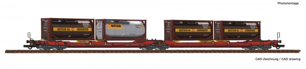 Roco 77389 - H0 - Doppeltaschen-Gelenkwagen T3000e, ÖBB/RCW mit Tankcontainern der Spedition Bertsch
