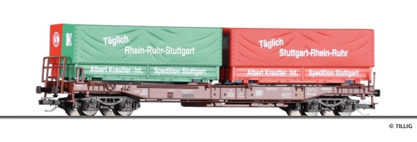Tillig 18159 - TT - Taschenwagen Sdkms 707 der DB, beladen mit Wechselpritschen "Krautter &Simon", E