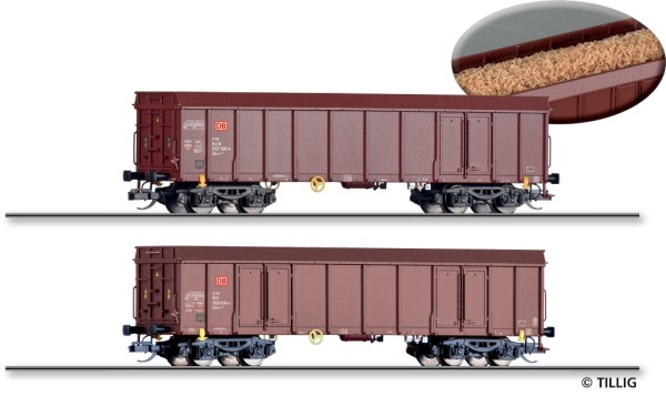 Tillig 01107 - TT - Güterwagenset der DB AG, bestehend aus zwei offenen Güterwagen Ealos-x 053, bela