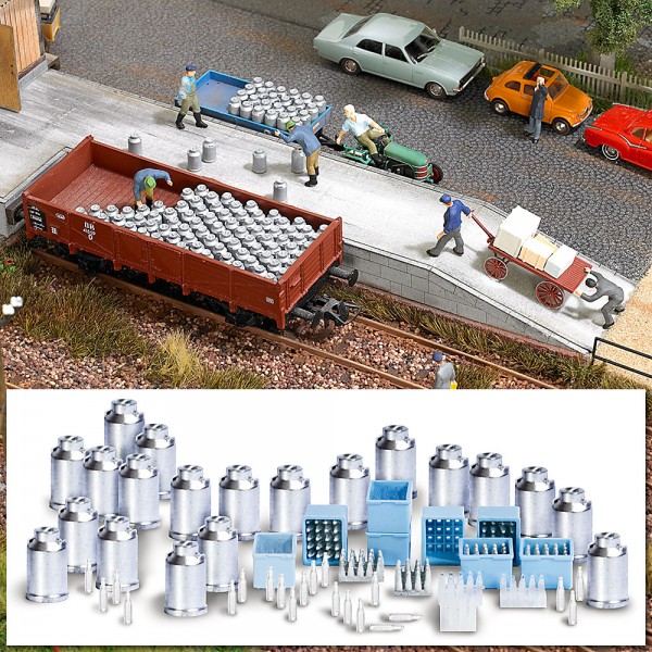 Busch 1145 - H0 - 20x Milchkannen & 8x Milchkästen