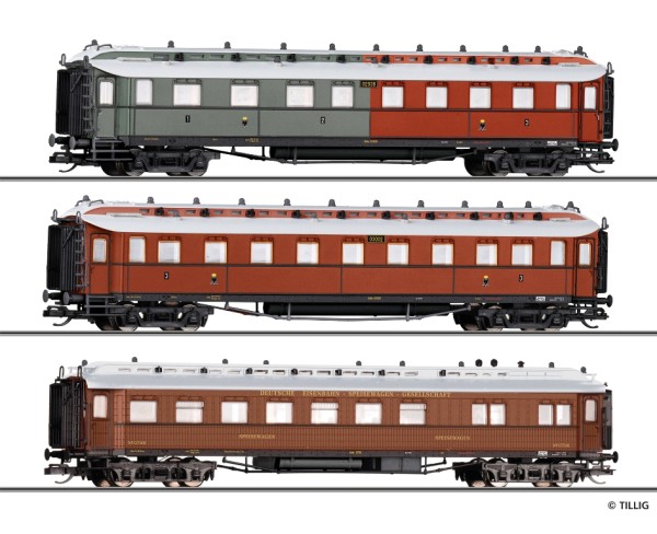 Tillig 01085 - TT - Reisezugwagenset "Preußischer Schnellzug" der K.P.E.V., bestehend aus einem 1./2