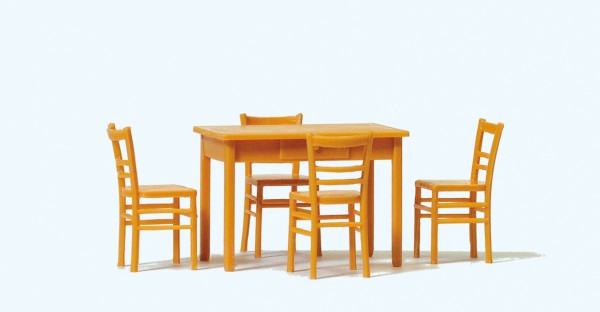 Preiser 65809 - 0 - Tisch, 4 Stühle. Materialfarbe holzfarben