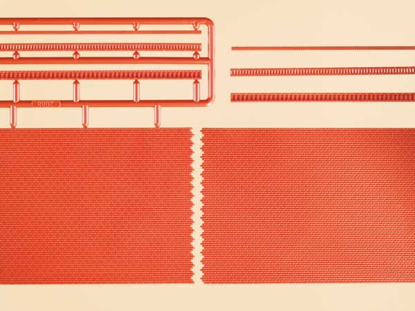 Auhagen 44630 - N - 4 Ziegelmauern mit Zahnfriesvarianten, je 114 x 35 mm