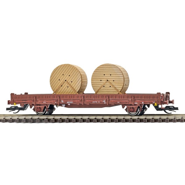 Busch 31519 - TT - Flachwagen mit Rungen Ks [3300] und Holzkabeltrommel