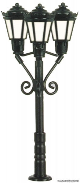 Viessmann 6477 - N - Parklaterne dreiflammig schwarz, LED warmweiß, 37 mm