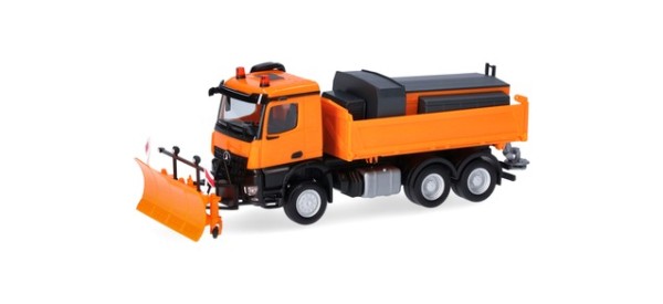 Herpa 320061 - H0 - Mercedes-Benz Arocs 18 M Dreiseitenkipper-LKW 3achs mit Streuaufbau und Schneepf