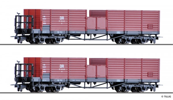 Tillig 05924 - H0e - Güterwagenset der DR, bestehend aus zwei offenen Güterwagen OO, Ep. III
