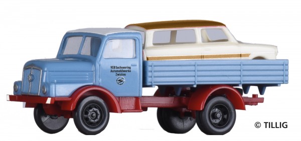 Tillig 19058 - TT - LKW H3A "VEB Sachsenring" beladen mit Trabant-Karosse