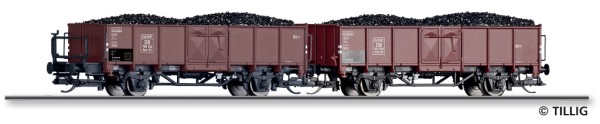 Tillig 01106 - TT - Güterwagenset der DB, bestehend aus zwei offenen Güterwagen Omm 55 mit Steinkohl